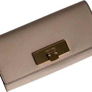 Michael Michael Kors Cream & Gold Tone Hardware Leather Carryall Wallet NWT